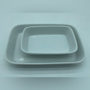 Set of 2 Crate & Barrel White Porcelain Rectangle Baking Casserole Serving Dish